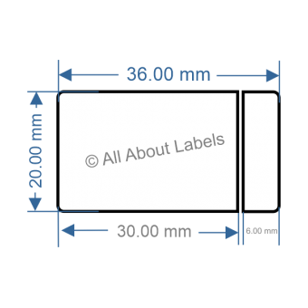 36mm x 20mm Thermal Transfer PET Labels with slit - 95PETSLIT3620(25)