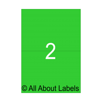 Laser Fluoro Green Label Sheets - 210mm x 147.6mm - 2 per page - 90169-FG